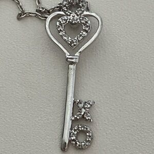 Real Diamonds 925 Sterling Silver pendant key XO, 925 Chain 17"